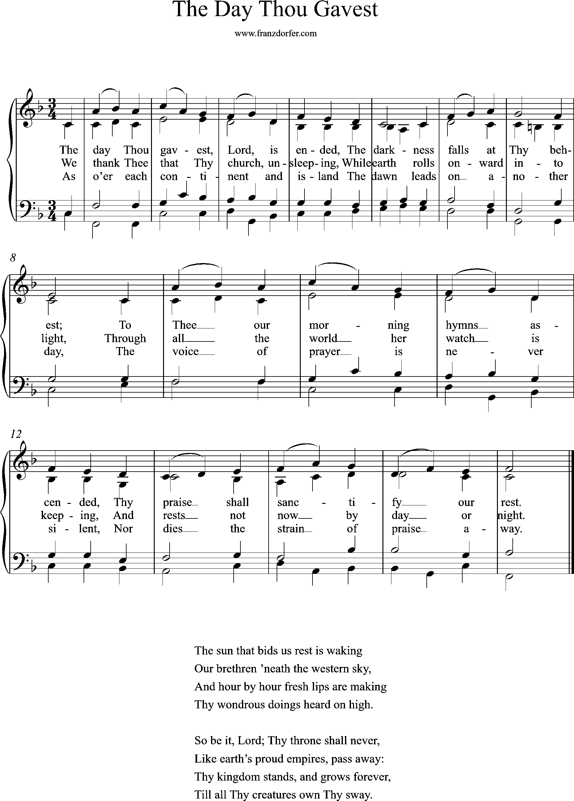 choir-, organ-, sheetmusic, F-Major, The Day Though